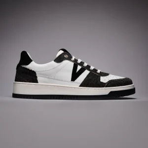 COLLEGE VINTAGE - Sneakers Bianca con inserti canvas in cotone Nero