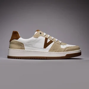 COLLEGE VINTAGE - Sneakers Bianca con inserti canvas in cotone Sabbia