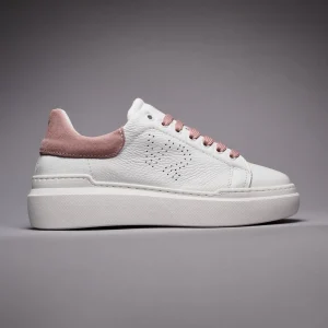 HAMMER - Sneakers a suola alta in pelle martellata con retro scamosciato e lacci Rosa Cipria