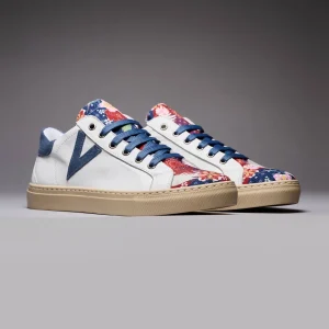 OLYMPIC - Sneakers a suola bassa in pelle Bianca con inserti Jeans e linguetta in tessuto V2