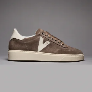 SUÈDE - Sneakers in pelle scamosciata Tortora con inserti e retro Bianco
