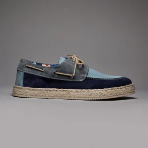 MARRAKECH - Mocassino Tre Colori Blu con suola rivestita in corda