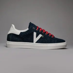 NUVOLA - Sneakers in tela Blu con lacci Rossi