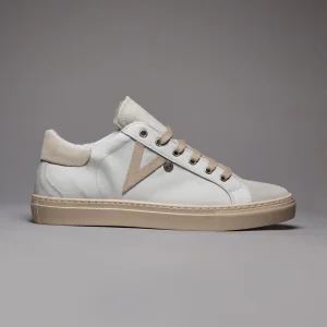 OLYMPIC - Sneakers a suola bassa Bianca con retro e inserto scamosciato Sabbia