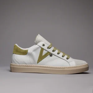 OLYMPIC - Sneakers a suola bassa Bianca con retro e inserto scamosciato Verde Pesto