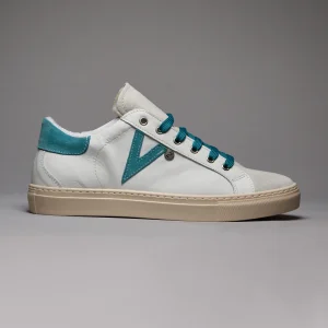 OLYMPIC - Sneakers a suola bassa Bianca con retro e inserto scamosciato Azzurro