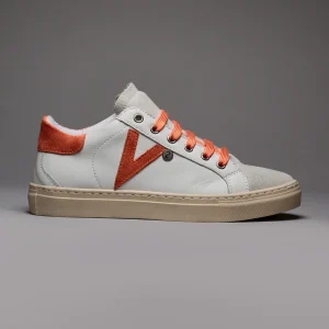 OLYMPIC - Sneakers a suola bassa Bianca con retro e inserto scamosciato Arancio