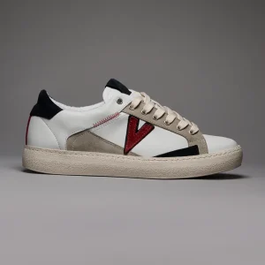 PABLITO - Sneakers con inserti Blu Sabbia e Rosso e Ricami