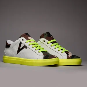 OLYMPIC RAINBOW - Sneakers a suola bassa Bianca con suola e lacci Giallo Fluo e linguetta in tessuto Camouflage