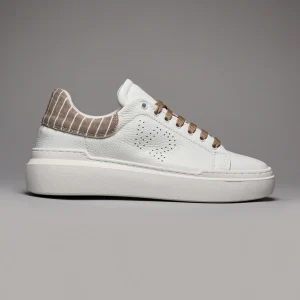 HAMMER - Sneakers a suola alta in pelle martellata con retro in tessuto Gessato Sabbia