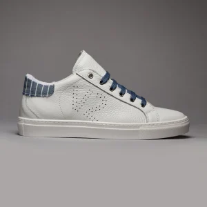 TENNIS - Sneakers a suola bassa Bianca con retro in tessuto Gessato Blu