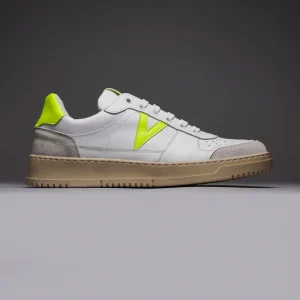 COLLEGE - Sneakers Bianca con retro e inserto Giallo Fluo