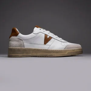 COLLEGE - Sneakers Bianca con retro e inserto Cuoio