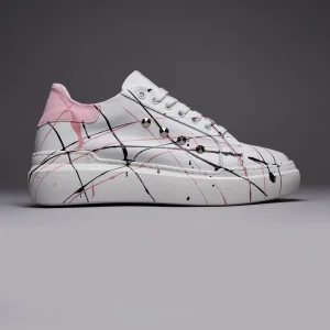 VEGA - Sneakers a suola alta retro Rosa Pastello con borchie e schizzi di vernice