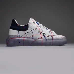 GALAXY - Sneakers a suola alta trasparente retro Blu con borchie e schizzi di vernice