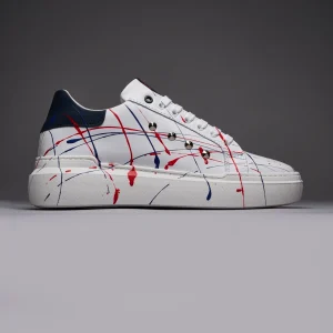 VEGA - Sneakers a suola alta retro Blu con borchie e schizzi di vernice