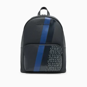 Armani Exchange zaino uomo nero e blu con monogramma e strisce