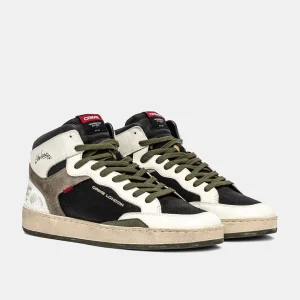 CRIME LONDON sneakers uomo Chelsea Mid con zip bianche/nere/verdi