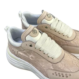 Janet&Janet Sneakers rosa in pelle con pizzo