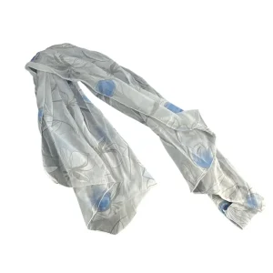 MBRC Foulard bianco con motivo fiori celesti in cotone