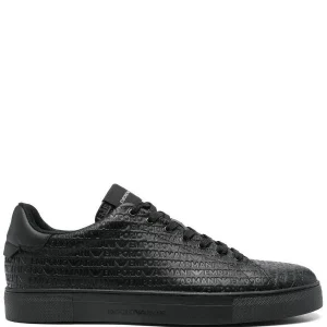 Emporio Armani sneakers in pelle nere con scritta all over