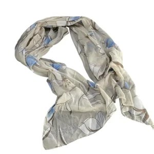 MBRC Foulard beige con motivo fiori celesti in cotone
