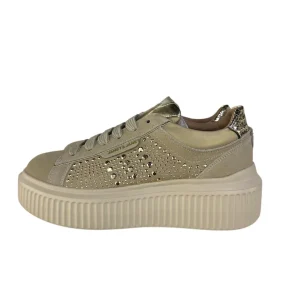 Janet&Janet sneakers donna platform beige in camoscio con strass