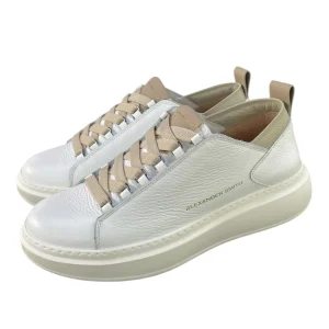 Alexander Smith sneakers uomo Wembley deconstructed in pelle bianca martellata inserti beige