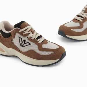 Emporio Armani Donna Sneakers in mesh logo aquila marrone e beige