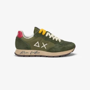Sun68 Sneakers Uomo Tom Vintage in nylon e suede verde militare scuro