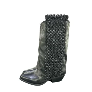 Stivali texani gambale in pelle intrecciata neri