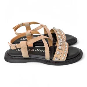 Janet&Janet sandali flat in pelle donna Beige fondo nero J144