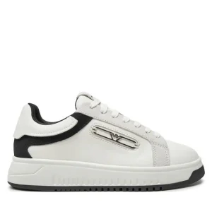 Emporio Armani Sneakers in pelle con placca aquila nere e bianche