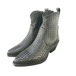 Metisse stivali tronchetti texani in pelle intrecciati neri